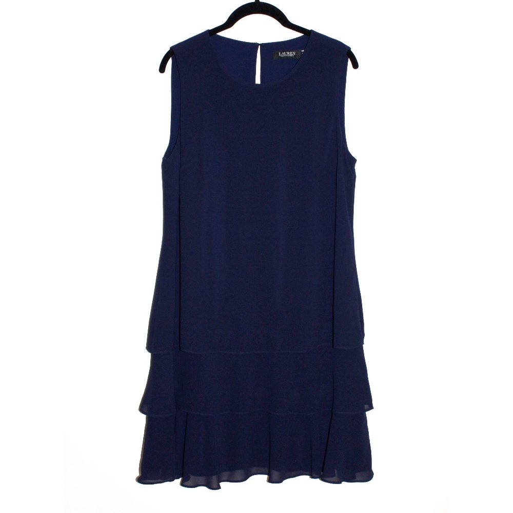 Lauren Ralph Lauren Crinkle Georgette Shift Dress in Lighthouse Navy